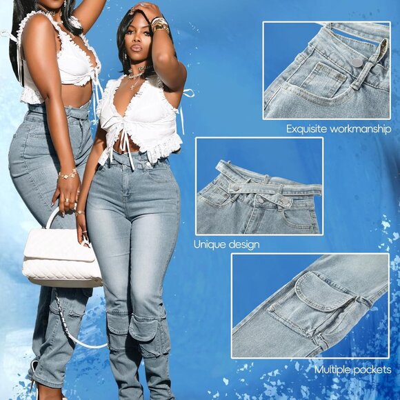 Women High Waist Skinny Jeans Stretchy Denim Double Waist Pockets Casual Wear - Picture 5 of 7